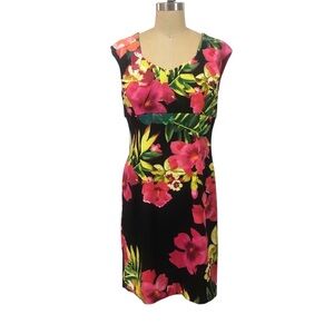 RONNI NICOLE Black floral sleeveless Sz10 dress stretchy‎ spring summer travel